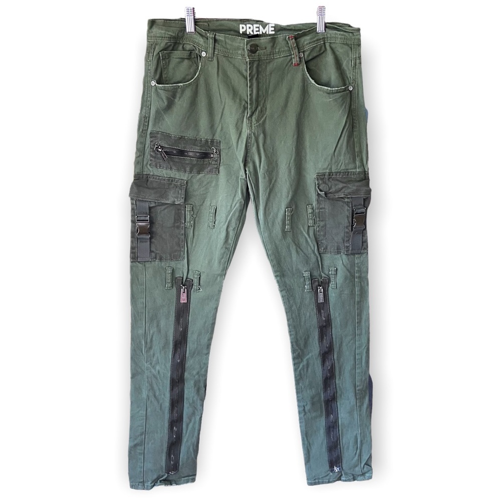 Preme Olive Green Skinny Cargo Pants with Zippers Size 36 x 33